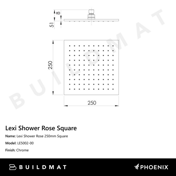 Phoenix Lexi Shower Rose 250mm Square Stainless Steel