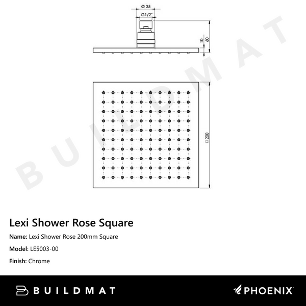 Phoenix Lexi Shower Rose 200mm Square Stainless Steel