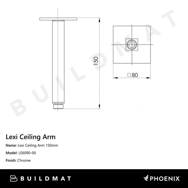 Phoenix Lexi Ceiling Arm 150mm Chrome