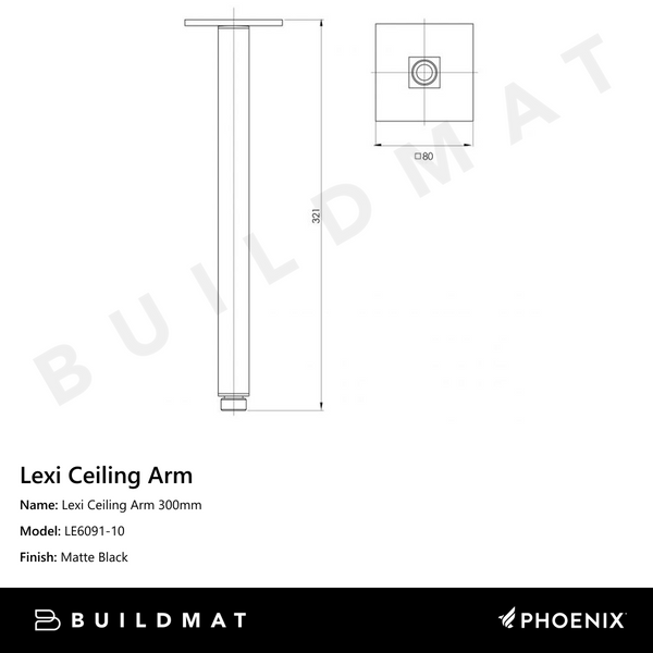 Phoenix Lexi Ceiling Arm 300mm Matte Black
