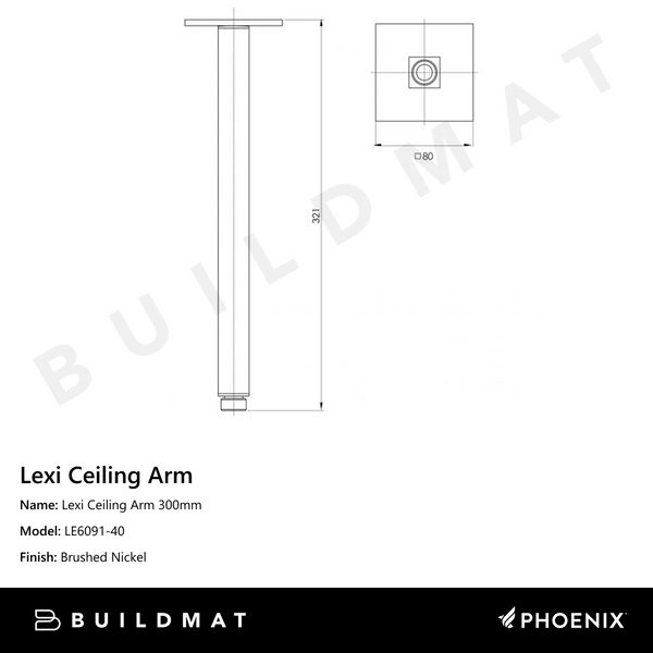 Phoenix Lexi Ceiling Arm 300mm Brushed Nickel