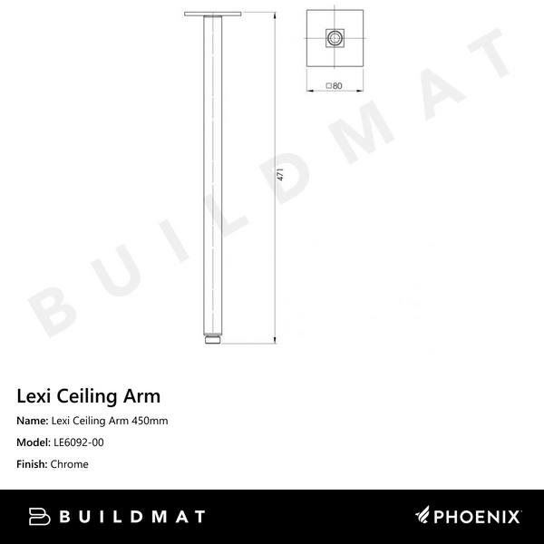 Phoenix Lexi Ceiling Arm 450mm Chrome