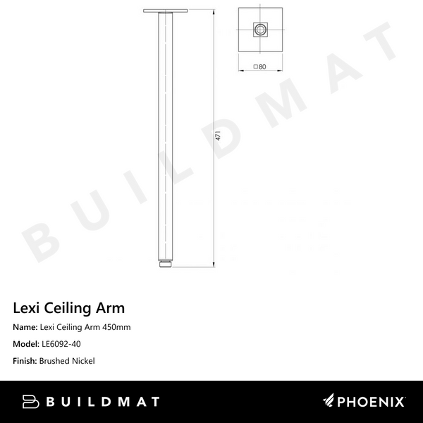 Phoenix Lexi Ceiling Arm 450mm Brushed Nickel