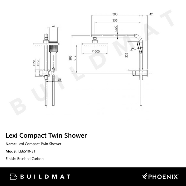 Phoenix Lexi Compact Twin Shower Brushed Carbon