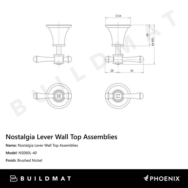 Phoenix Nostalgia Lever Wall Top Assemblies Brushed Nickel