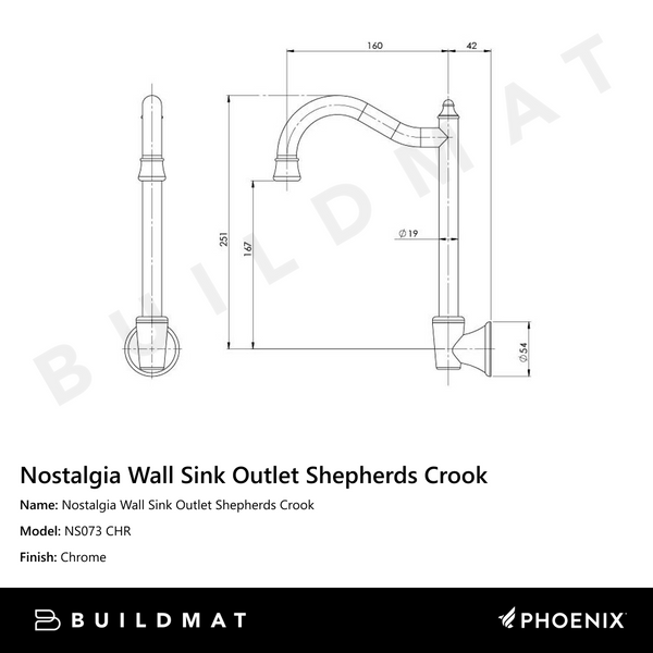 Phoenix Nostalgia Wall Sink Outlet Shepherds Crook Chrome