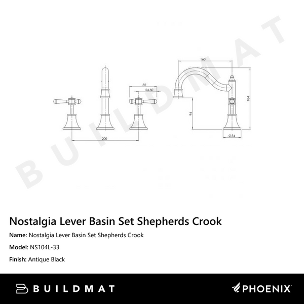 Phoenix Nostalgia Lever Basin Set Shepherds Crook Antique Black