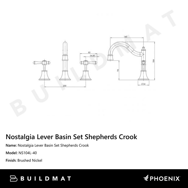 Phoenix Nostalgia Lever Basin Set Shepherds Crook Brushed Nickel