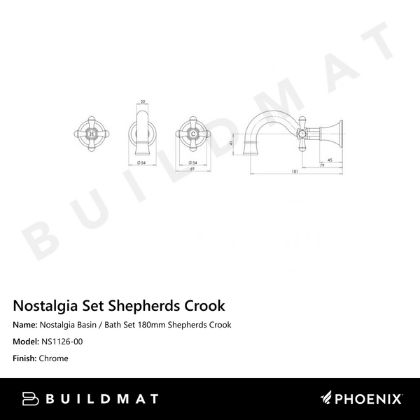 Phoenix Nostalgia Basin / Bath Set 180mm Shepherds Crook Chrome