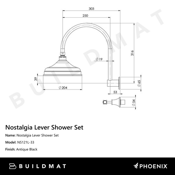 Phoenix Nostalgia Lever Shower Set Antique Black