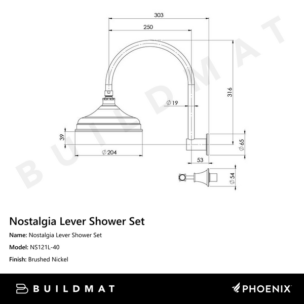 Phoenix Nostalgia Lever Shower Set Brushed Nickel
