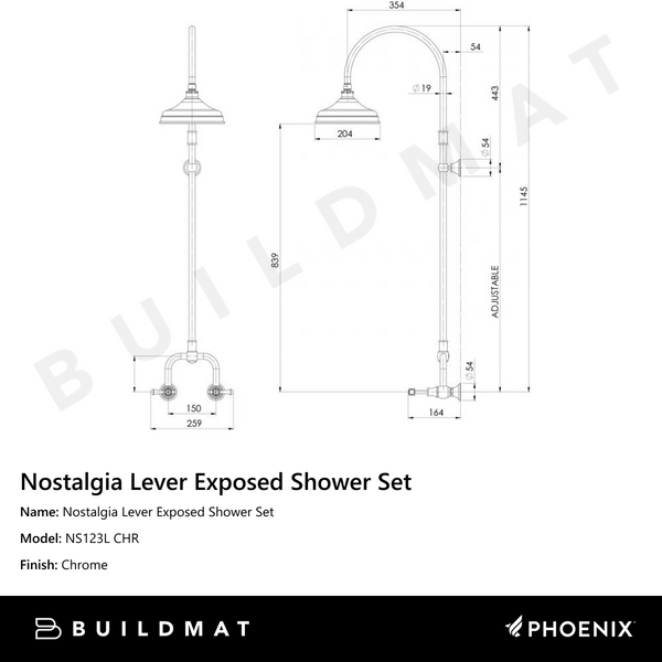Phoenix Nostalgia Lever Exposed Shower Set Chrome