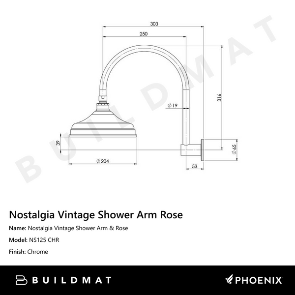 Phoenix Nostalgia Vintage Shower Arm & Rose Chrome