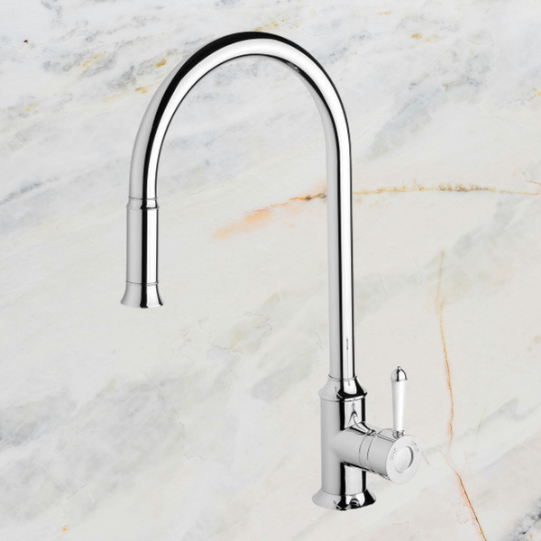 Phoenix Nostalgia Pull Out Sink Mixer 230mm Chrome White