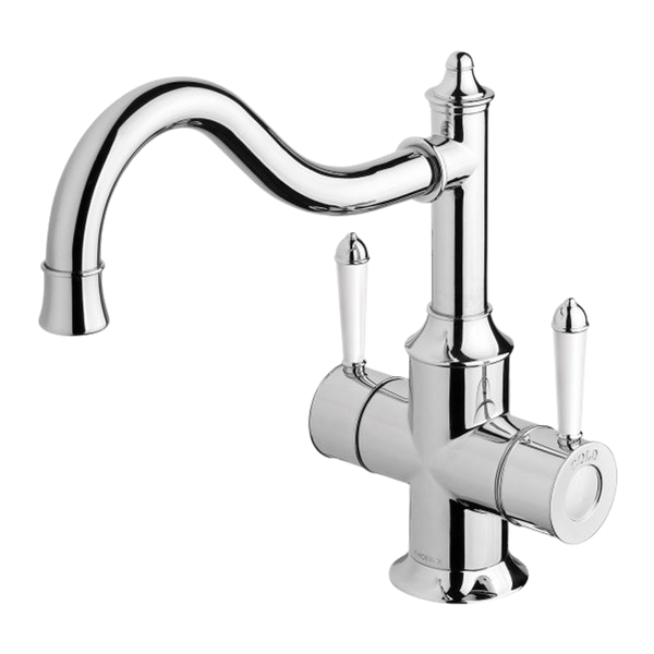 Phoenix Nostalgia Twin Handle Sink Mixer 230mm Shepherds Crook Chrome White