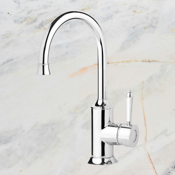 Phoenix Nostalgia Sink Mixer 160mm Gooseneck Chrome White