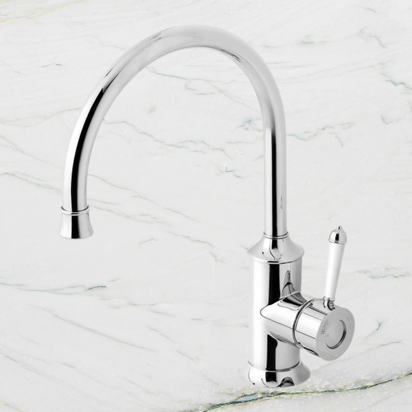 Phoenix Nostalgia Sink Mixer 220mm Gooseneck Chrome White