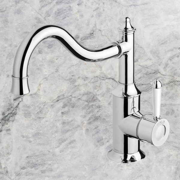 Phoenix Nostalgia Sink Mixer 220mm Shepherds Crook Chrome White