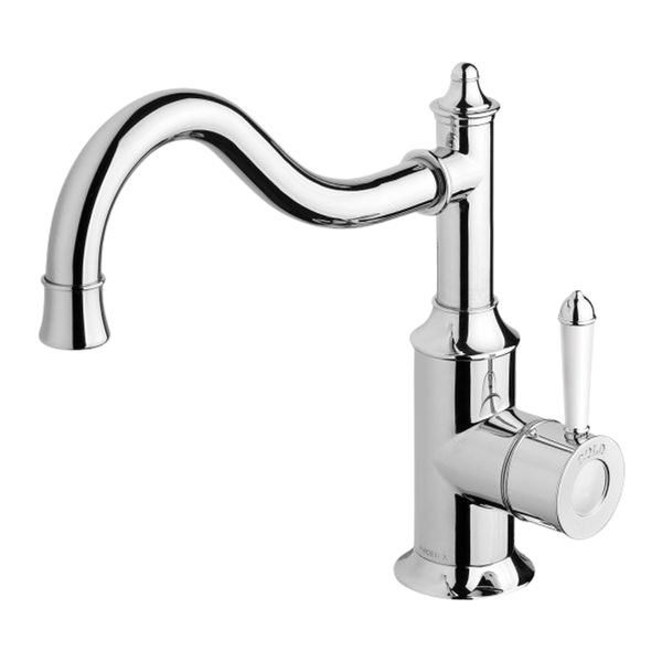 Phoenix Nostalgia Sink Mixer 220mm Shepherds Crook Chrome White