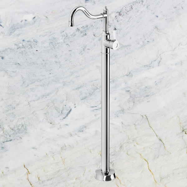 Phoenix Nostalgia Floor Mounted Bath Mixer Shepherds Crook Chrome White