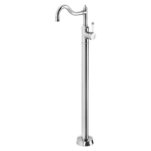 Phoenix Nostalgia Floor Mounted Bath Mixer Shepherds Crook Chrome White
