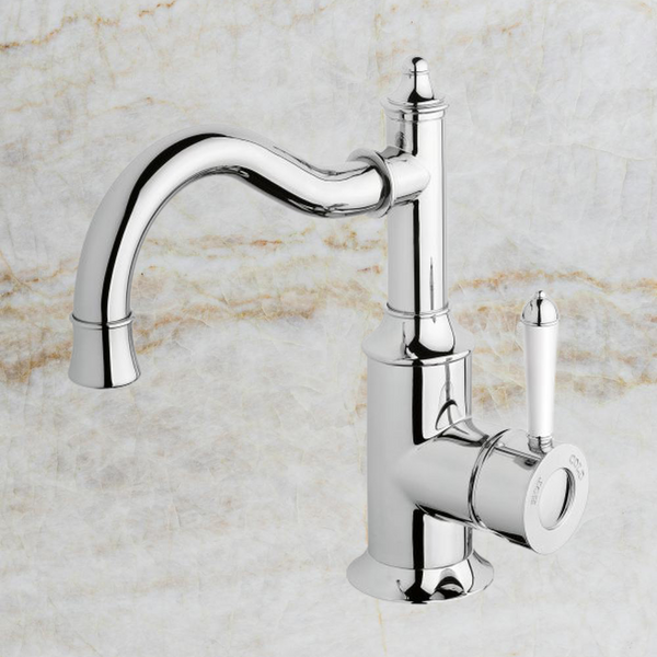 Phoenix Nostalgia Basin Mixer 160mm Shepherds Crook Chrome White