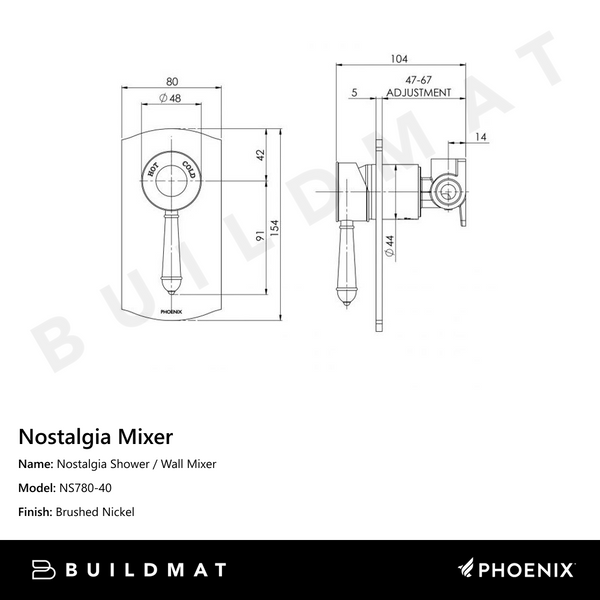 Phoenix Nostalgia Shower / Wall Mixer Brushed Nickel