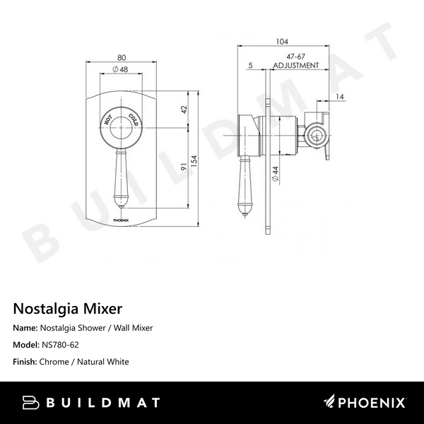 Phoenix Nostalgia Shower / Wall Mixer Chrome White