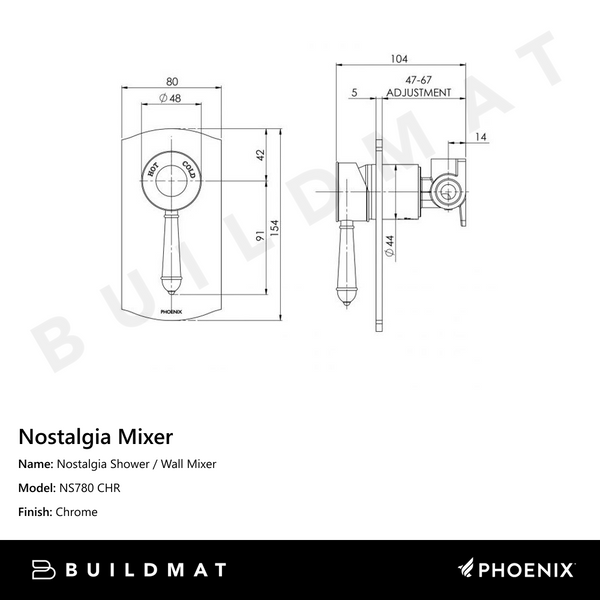 Phoenix Nostalgia Shower / Wall Mixer Chrome
