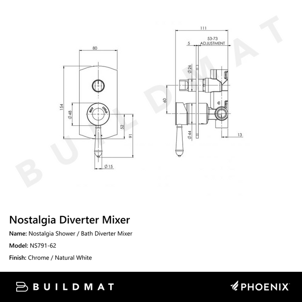 Phoenix Nostalgia Shower / Bath Diverter Mixer Chrome White