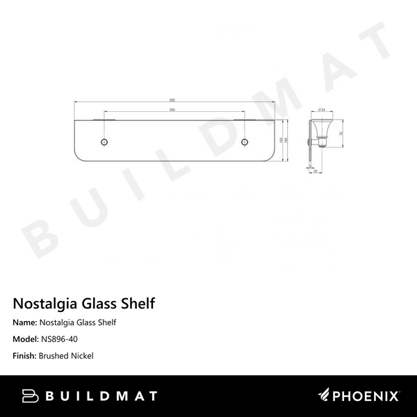Phoenix Nostalgia Glass Shelf Brushed Nickel