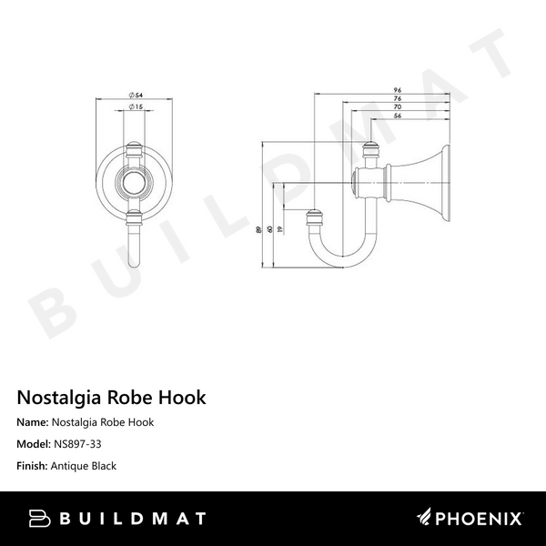 Phoenix Nostalgia Robe Hook Antique Black