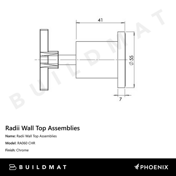 Phoenix Radii Wall Top Assemblies Chrome