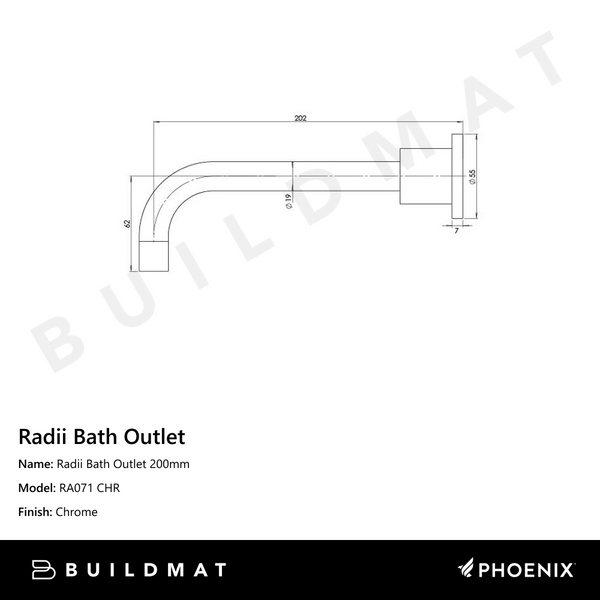 Phoenix Radii Bath Outlet 200mm Chrome