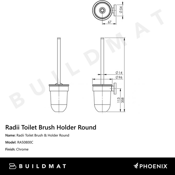 Phoenix Radii Toilet Brush & Holder Round Chrome