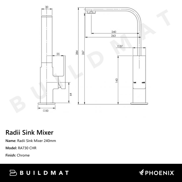 Phoenix Radii Sink Mixer 240mm Chrome