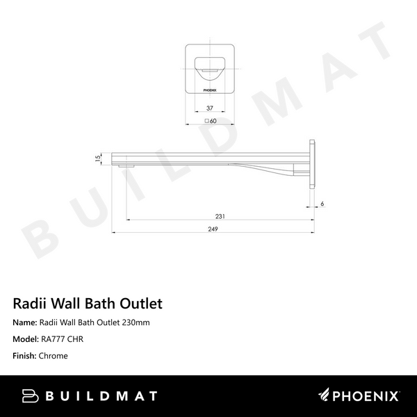 Phoenix Radii Wall Bath Outlet 230mm Chrome