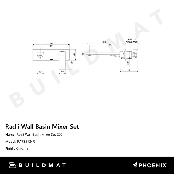 Phoenix Radii Wall Basin Mixer Set 200mm Chrome