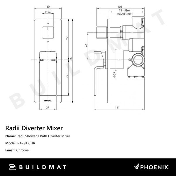Phoenix Radii Shower / Bath Diverter Mixer Chrome