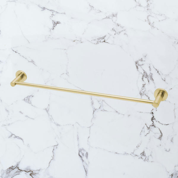 Phoenix Radii Single Towel Rail 600mm Round Plate Brushed Gold