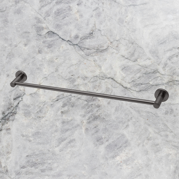 Phoenix Radii Single Towel Rail 600mm Round Plate Brushed Carbon