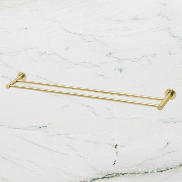 Phoenix Radii Double Towel Rail 800mm Round Plate Brushed Gold