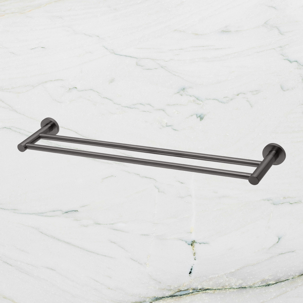 Phoenix Radii Double Towel Rail 800mm Round Plate Brushed Carbon