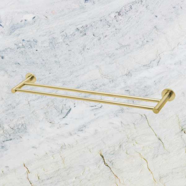 Phoenix Radii Double Towel Rail 600mm Round Plate Brushed Gold