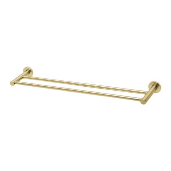 Phoenix Radii Double Towel Rail 600mm Round Plate Brushed Gold