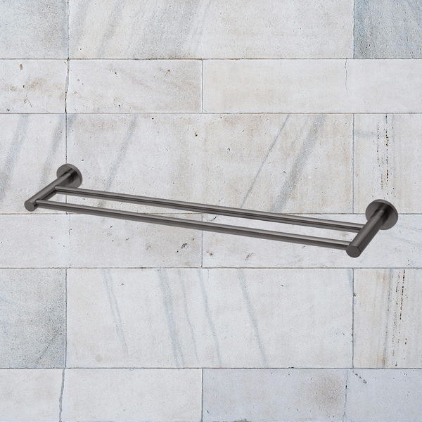 Phoenix Radii Double Towel Rail 600mm Round Plate Brushed Carbon