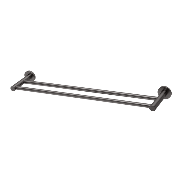 Phoenix Radii Double Towel Rail 600mm Round Plate Brushed Carbon