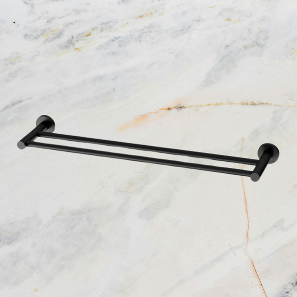 Phoenix Radii Double Towel Rail 600mm Round Plate Matte Black