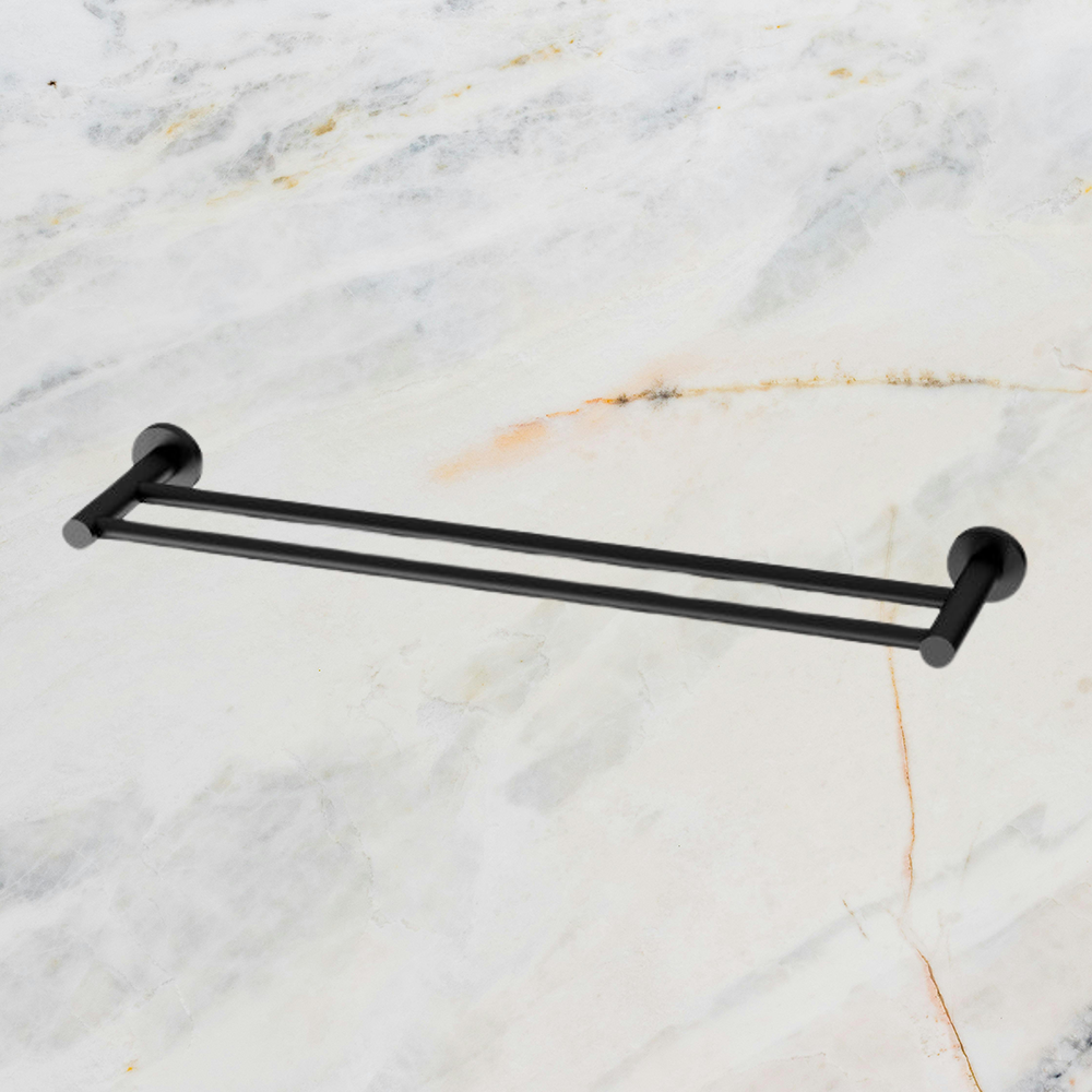 Phoenix Radii Double Towel Rail 600mm Round Plate Matte Black Buildmat