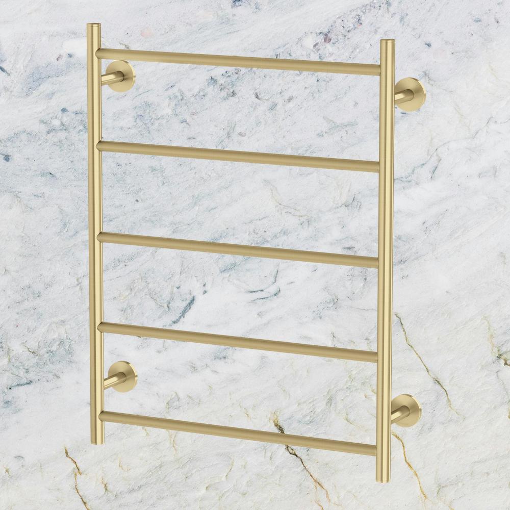 Phoenix Radii Heated Towel Ladder 550 x 740mm Round Plate Brushed Gold Buildmat